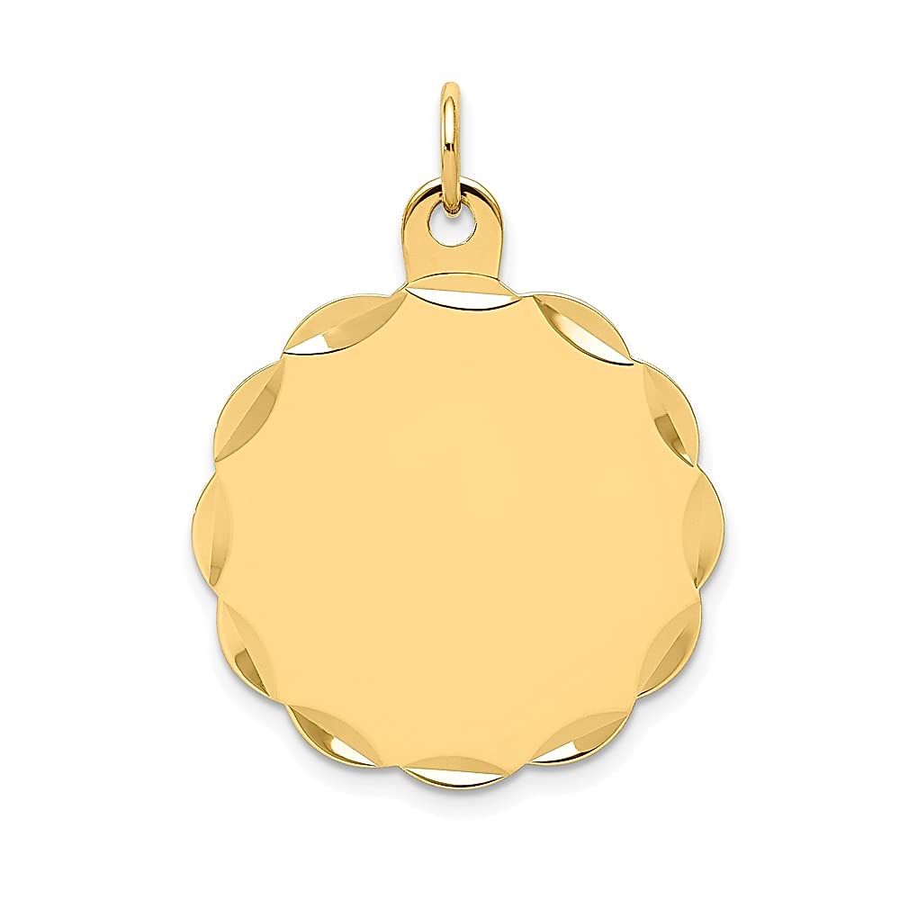 14K Yellow Gold Engravable Scalloped Disc Charm Necklace - Dainty .018 Gauge Pendant for Women, Perfect Gift for Her | Elegant Everyday Jewelry & Special Occasion Present