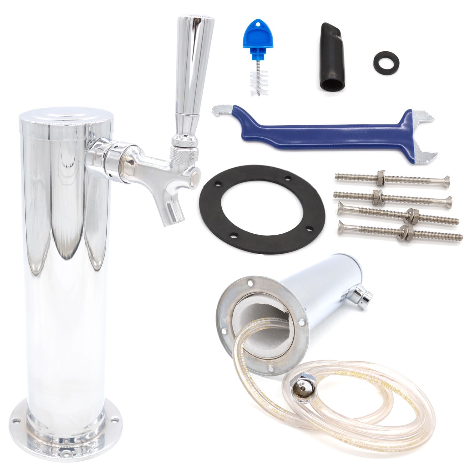 K&B Single Faucet Beer Tower for Kegerator - Customizable Stainless Steel Faucet with Chrome Heavy Duty Tap Handle | Perfect for Home Bars, Parties & Commercial Draft Beer Systems