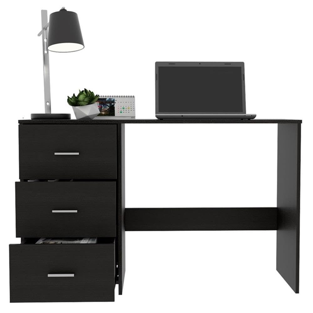 TUHOME Classic Black Computer Desk with 3 Drawers - Sturdy Home Office Desk for Study, Work & Gaming