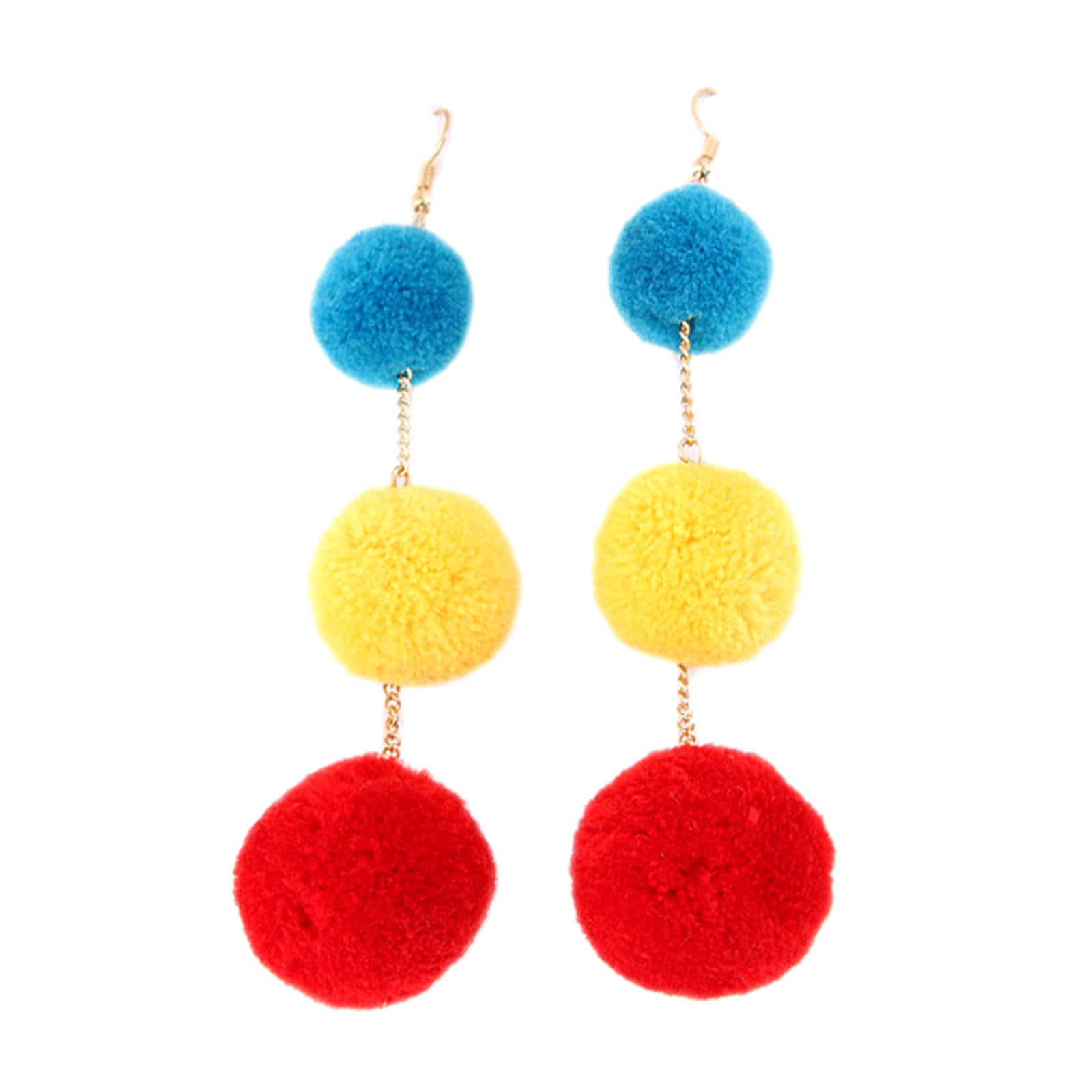 3 Pack Colorful Faux Fur Pom Pom Dangle Earrings for Women - Soft Ball Drop Earrings for Valentine's Day, Christmas Gifts, Party & Daily Wear