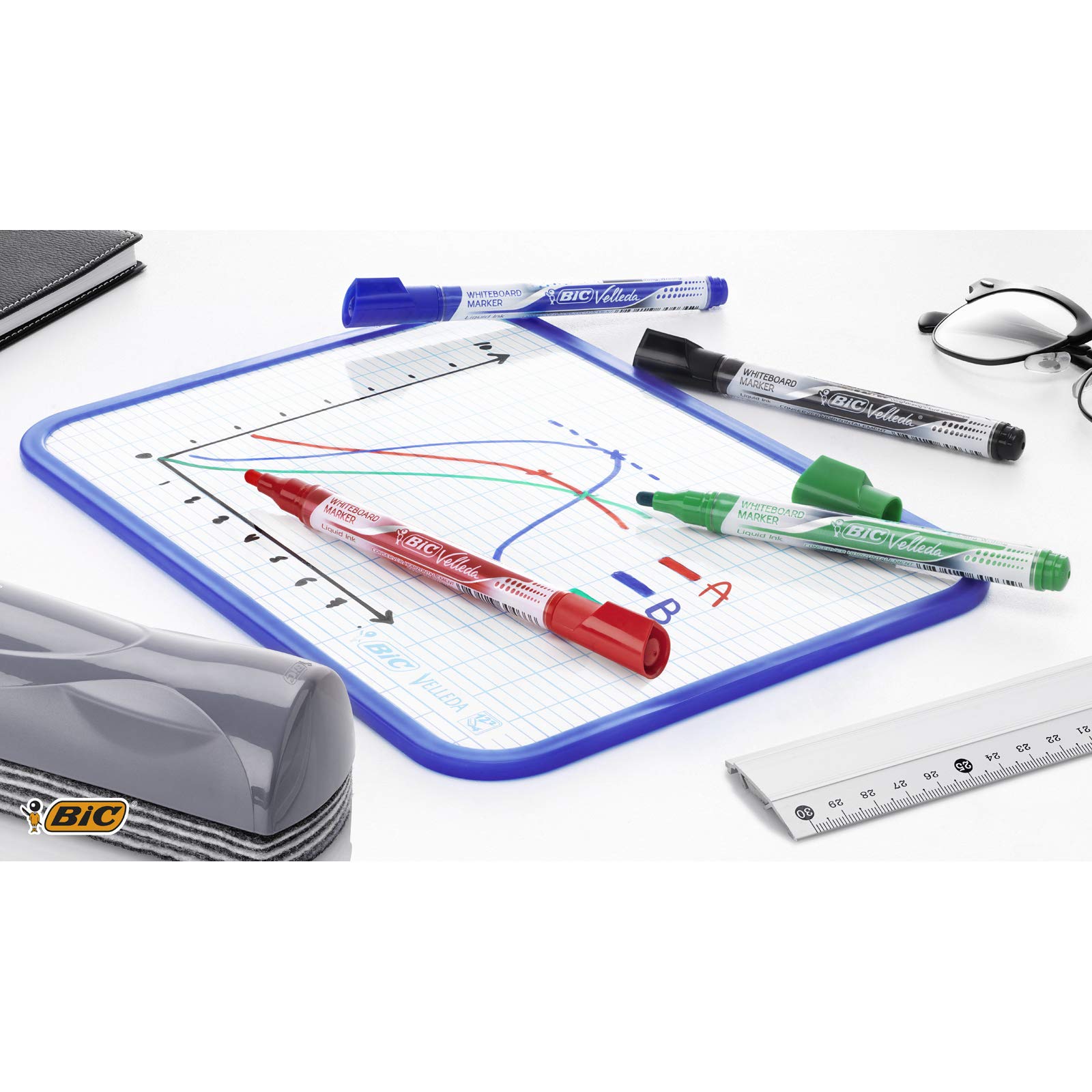 Bic Velleda Dry Erase Markers - 12 Pack Blue Liquid Ink Whiteboard Markers for Office, Classroom & Home Use - Ideal for Presentations, Teaching & Planning