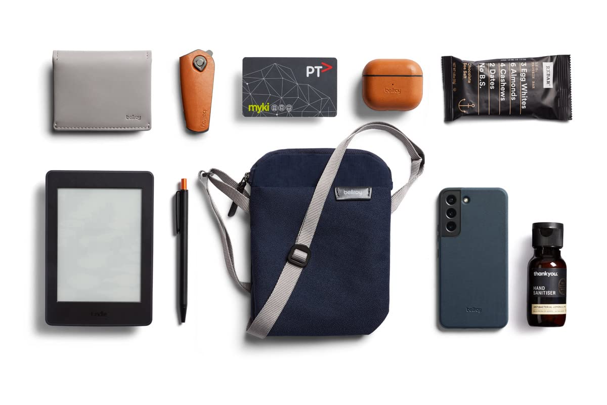 Bellroy City Pouch Crossbody Bag - Compact Organizer for E-Reader, Tablet, Wallet, Sunglasses & Phone (Navy Blue) | Perfect for Travel, Commuting & Everyday Carry