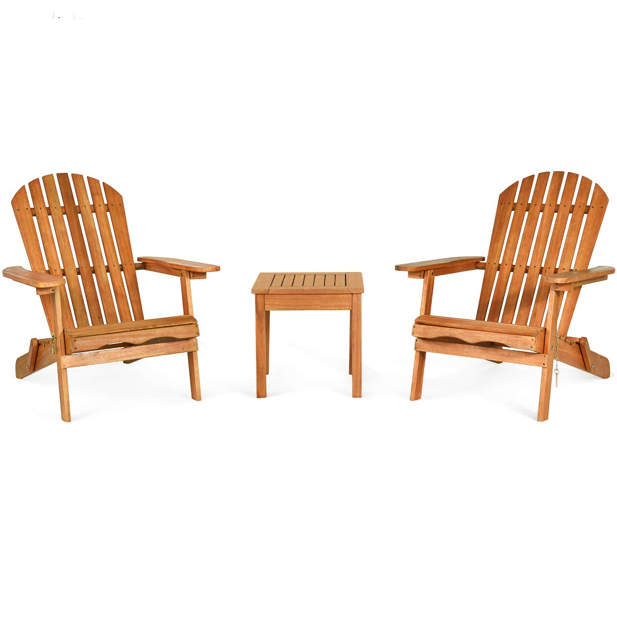 Giantex 3-Piece Foldable Adirondack Chair Set with Side Table - Wide Armrests, Sturdy Eucalyptus Wood Frame - Outdoor Patio, Poolside & Garden Lounge Furniture for Relaxing
