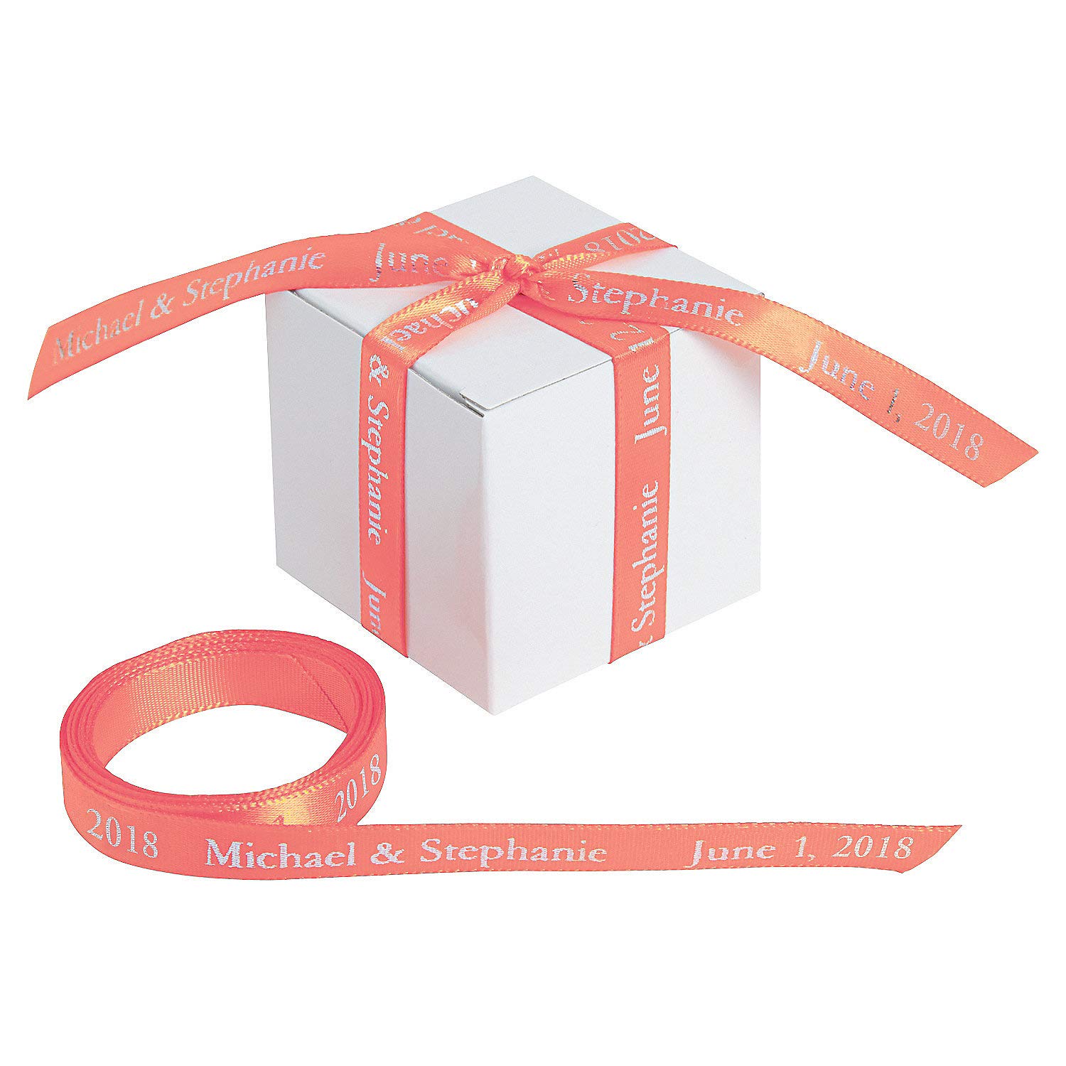 Personalized Coral Ribbon - 3/8 Inch Wide Craft Ribbon - DIY Gift Wrapping, Scrapbooking & Wedding Decorations - 1 Piece