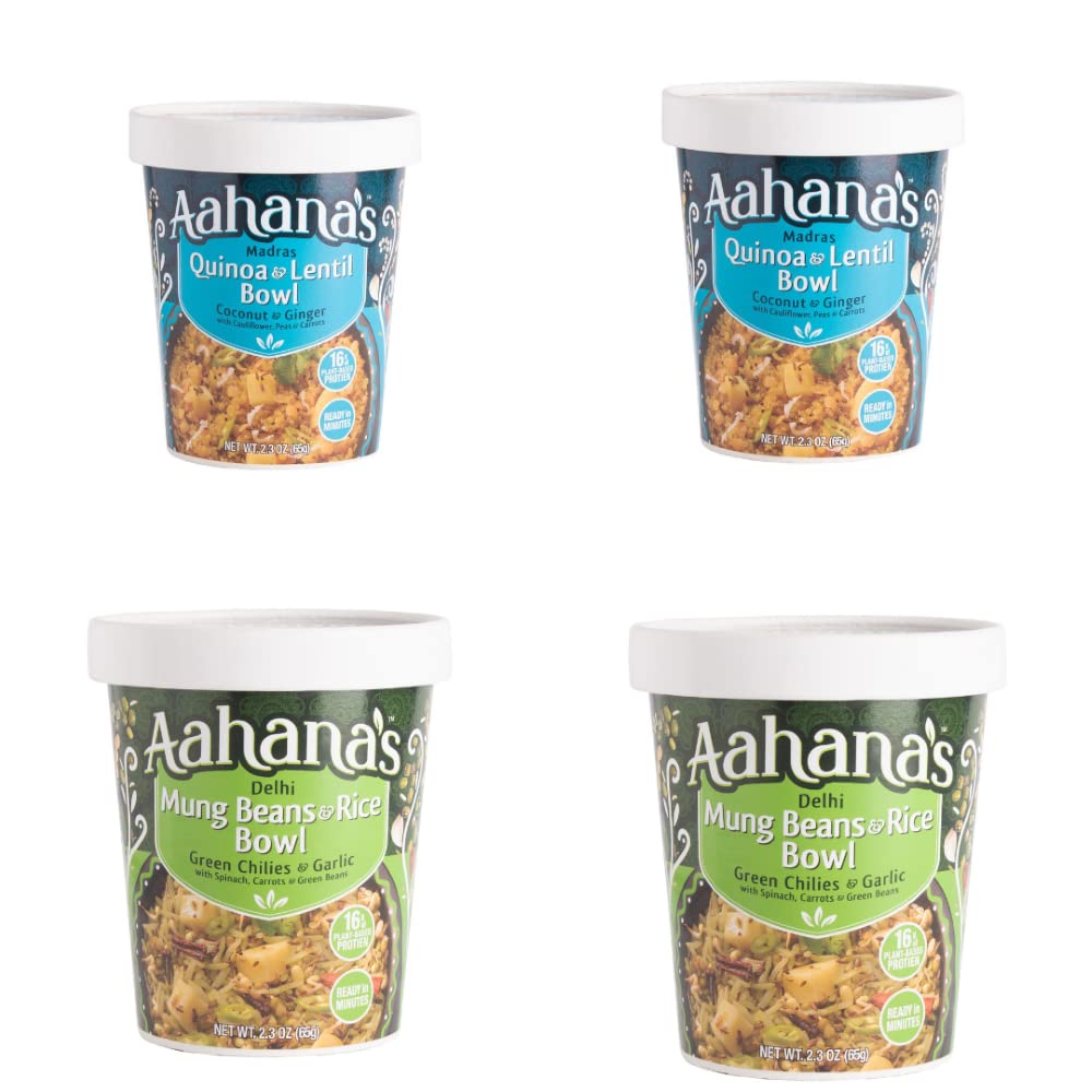 Organic Madras Quinoa & Lentil with Delhi Mung Beans & Rice Bowl - Vegan, Gluten-Free, Plant-Based Ready-to-Eat Indian Meals (4 Pack) | Perfect for Office Lunch, Camping & Emergency Food Supply