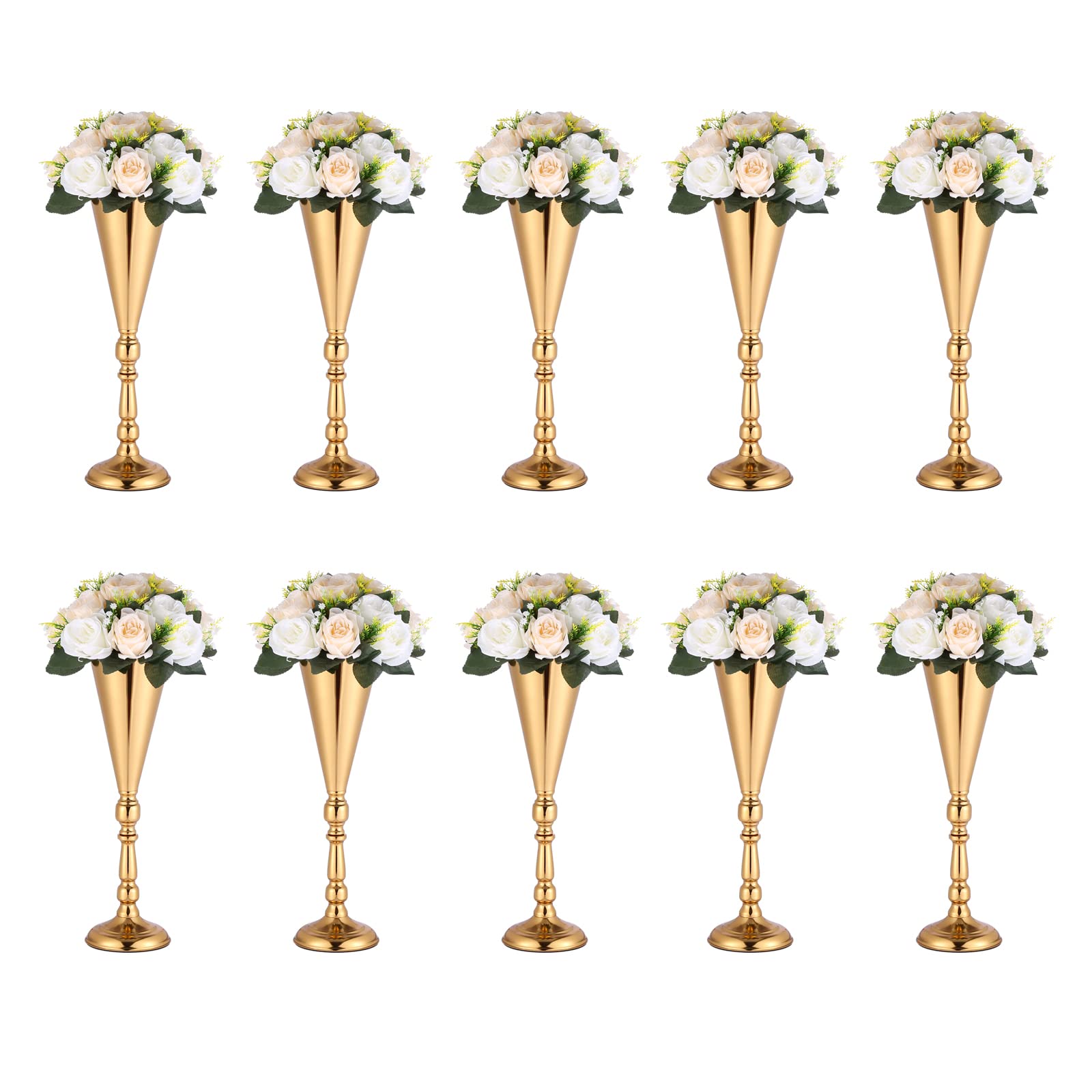 10 Pcs Gold Metal Tall Vases - Wedding Centerpieces, Table Decorations for Reception, Party, Birthday Events - Artificial Flower Vases for Home Decor (Perfect for Weddings, Banquets & Home Styling)