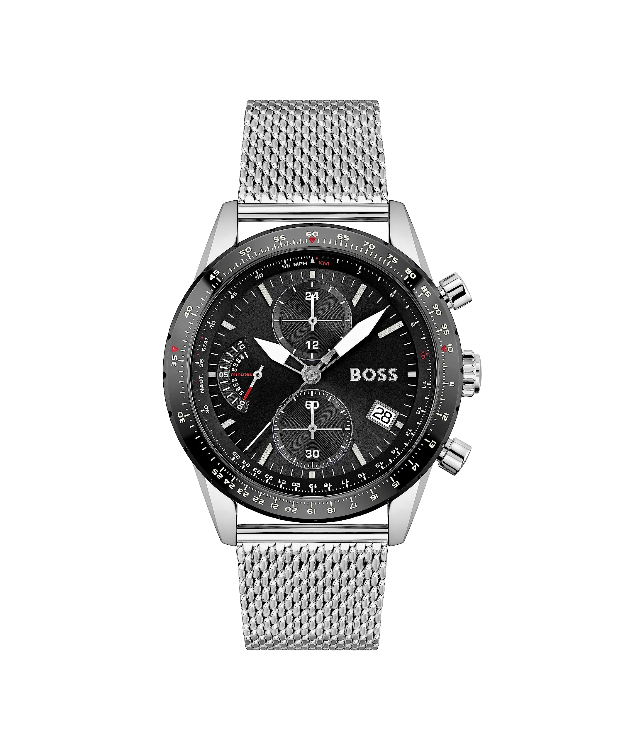 BOSS Men's Chronograph Quartz Watch - Stainless Steel Pilot Watch with Date Window, Water Resistant, for Business, Casual & Outdoor Use