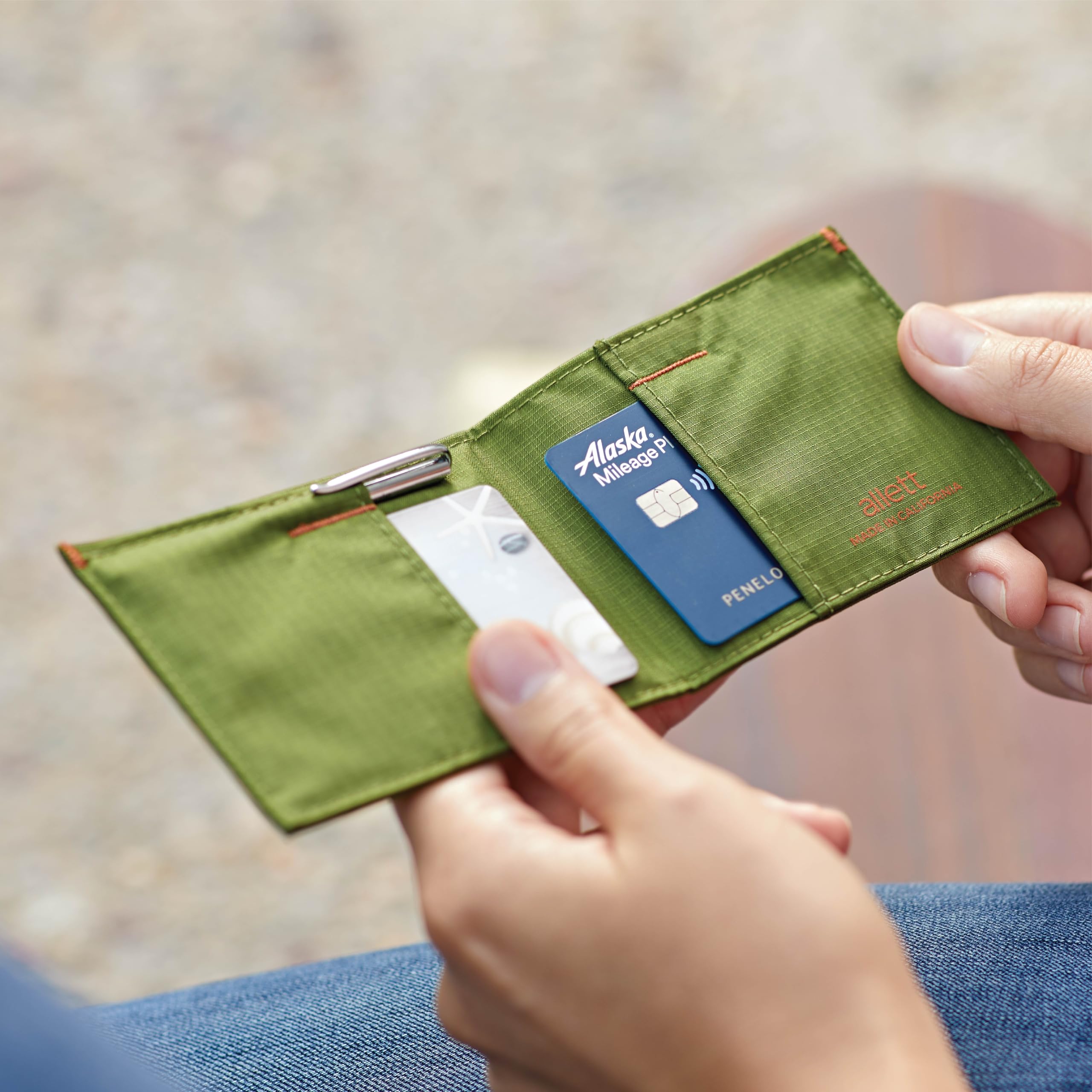 Allett Sport RFID Blocking Slim Bifold Wallet for Men & Women - Nylon Minimalist Front Pocket Wallet Holds 2-10+ Cards (Cala Green) - Perfect for Travel, Gym & Everyday Carry