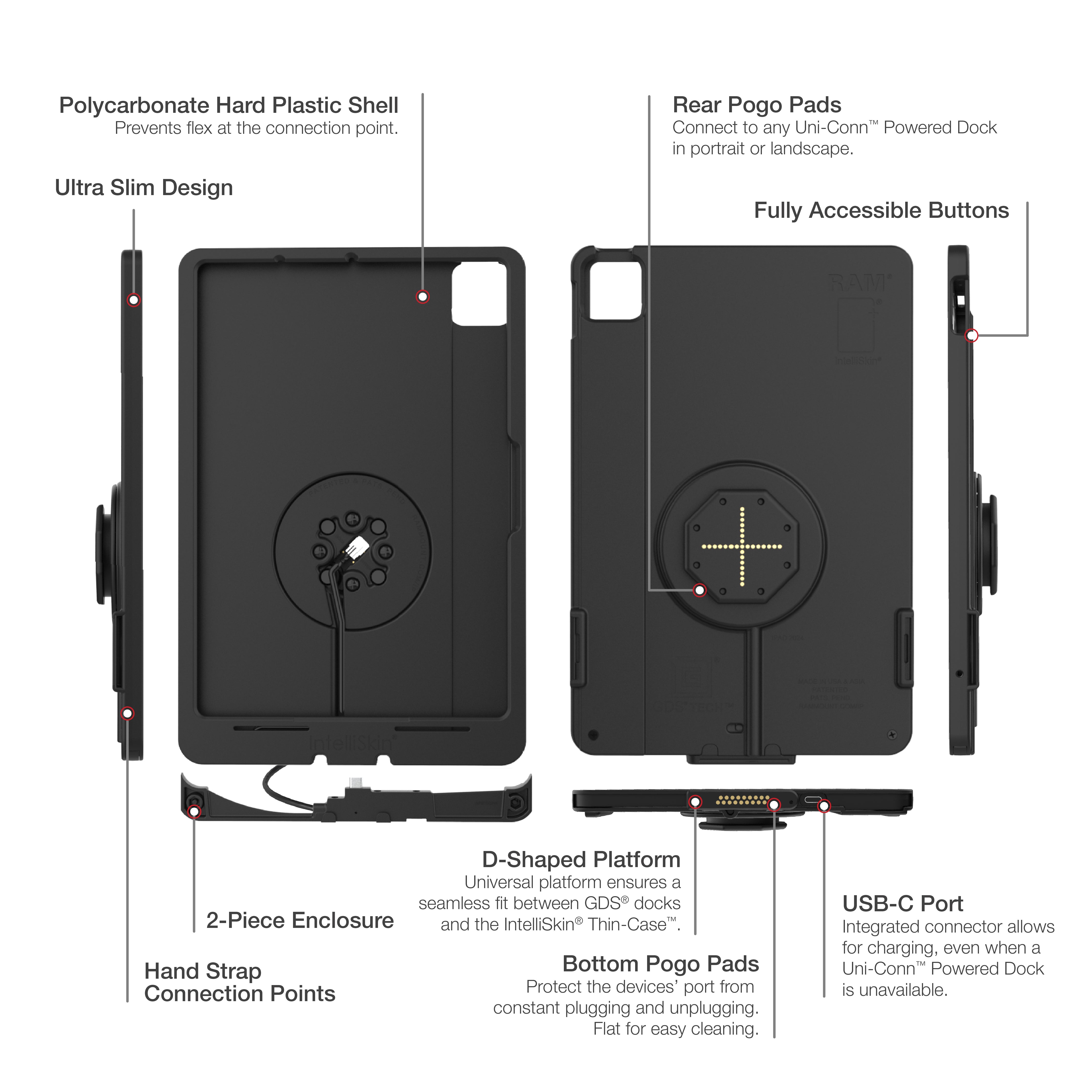 IntelliSkin® Thin Case for iPad Air 11 M2 & M3 - D-Shape Design with Rear Pogo Pads | Slim Protective Cover for Work, Travel & Everyday Use (RAM GDS SKIN AP45 M2 TCDB)