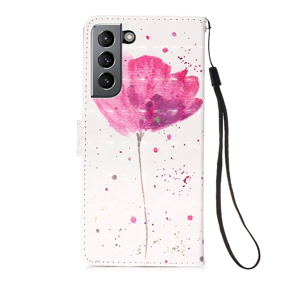 Premium Leather Wallet Case for Samsung Galaxy S21 Ultra - 3D Floral Design with Card Holder & Kickstand | Slim Flip Cover with RFID Protection | Perfect for Work, Travel & Everyday Use