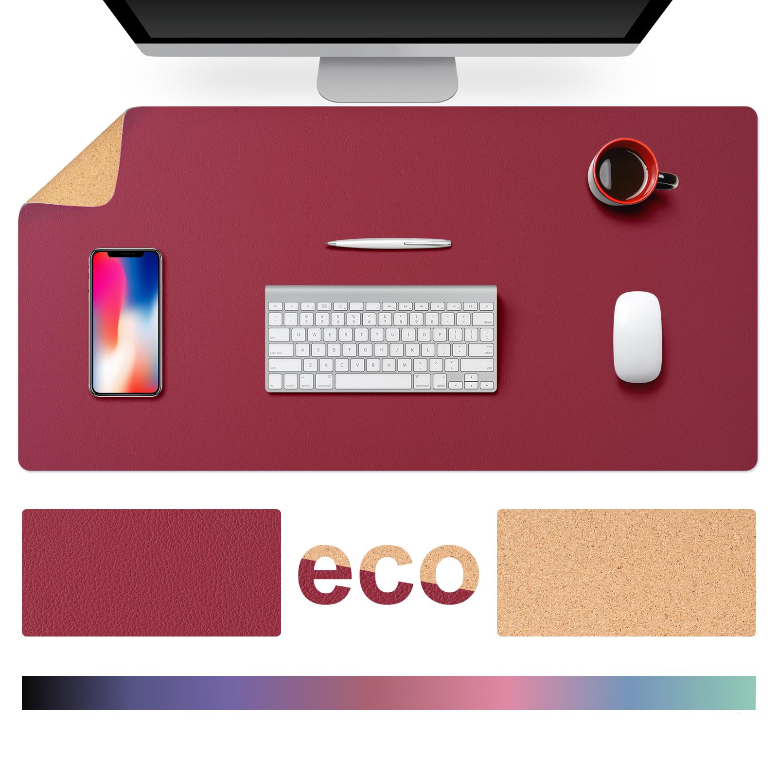 Elegant Rose Red Cork Leather Desk Pad - Waterproof Office & Home Mat for Work & Gaming