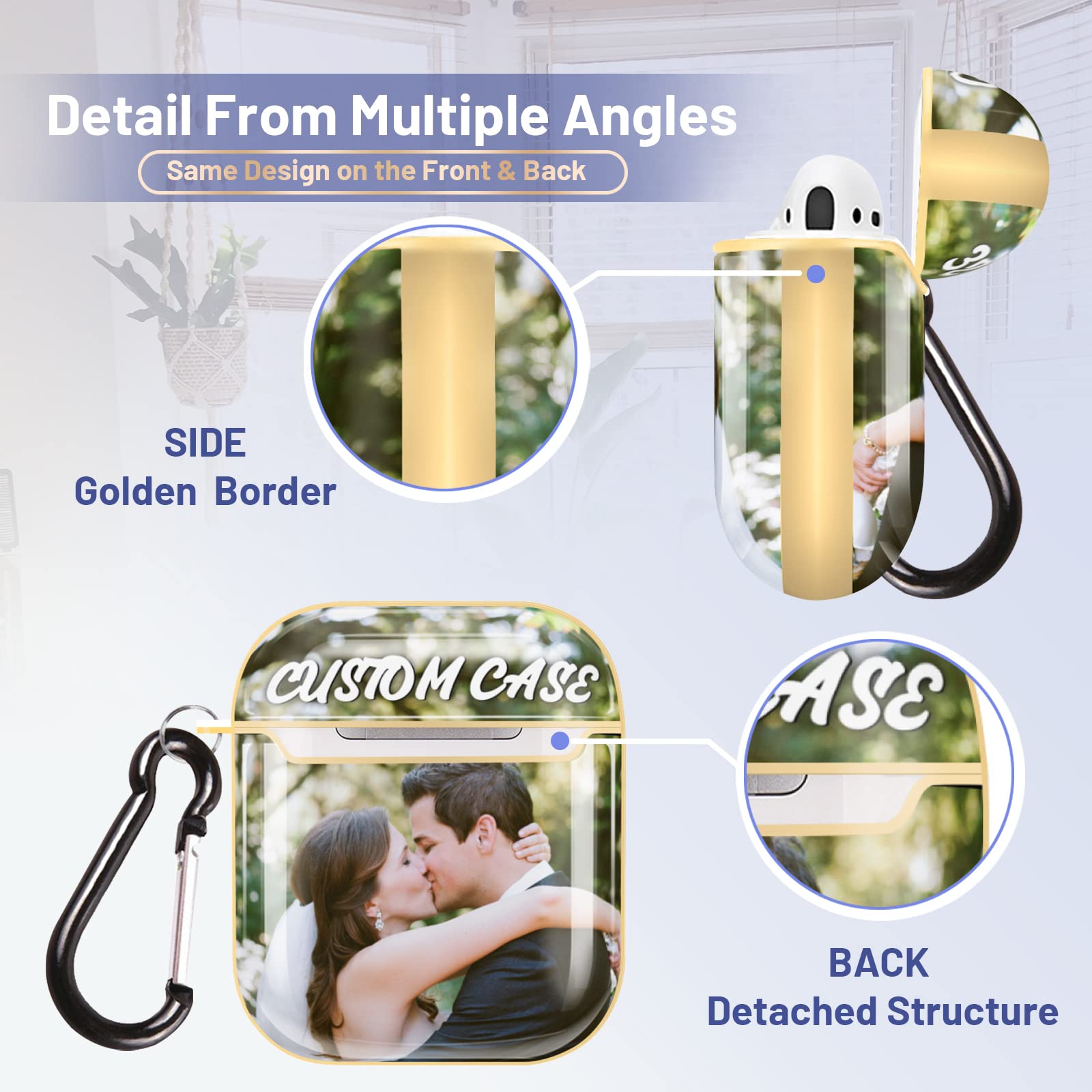 Custom AirPods Case with Keychain - Personalized Photo & Text Cover for AirPods 1/2 - Perfect Gift for Men & Women