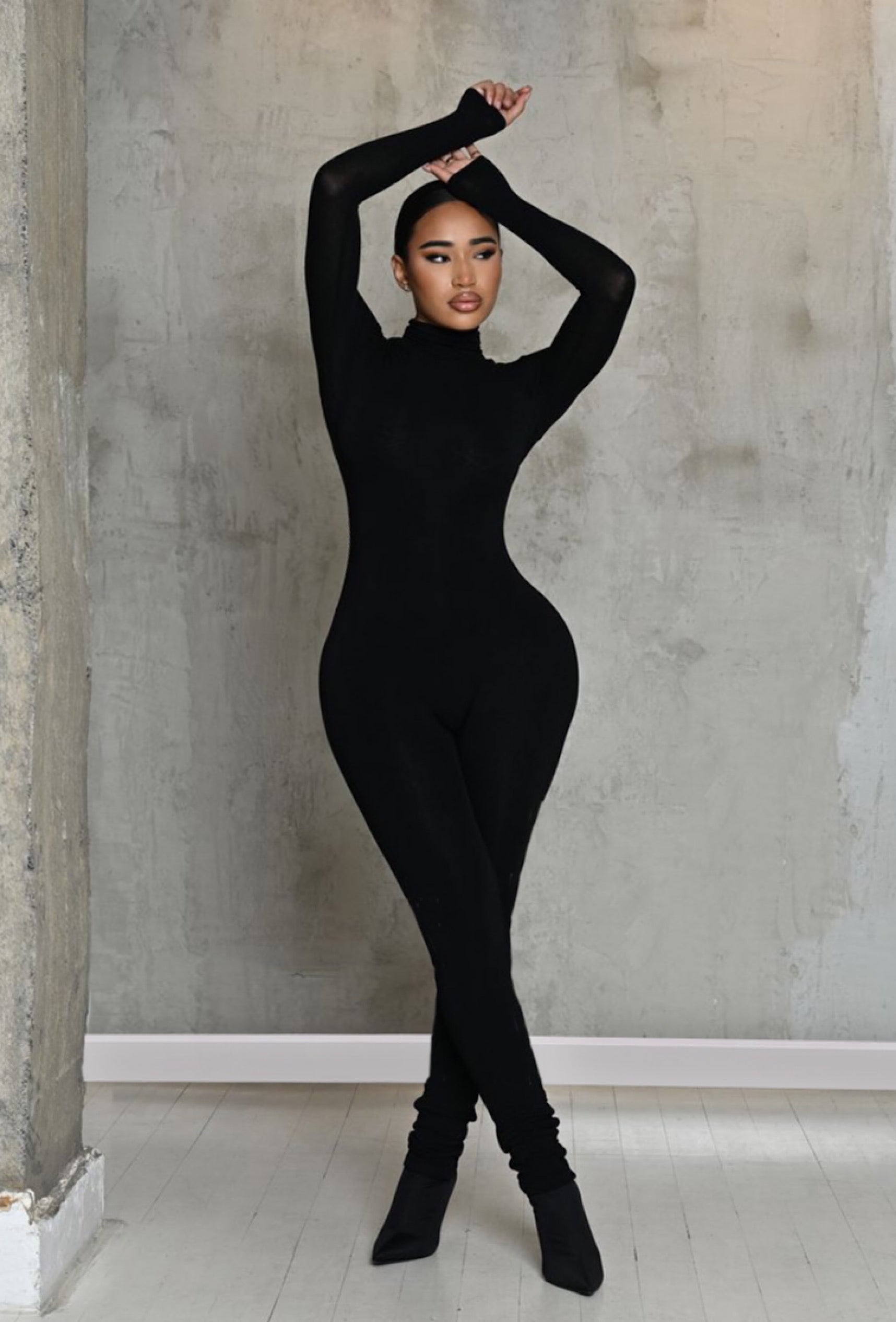 Matte Basix Sculpted Turtle Neck Jumpsuit for Women - Slim Fit Black Bodysuit | Perfect for Office Wear, Night Out & Formal Events