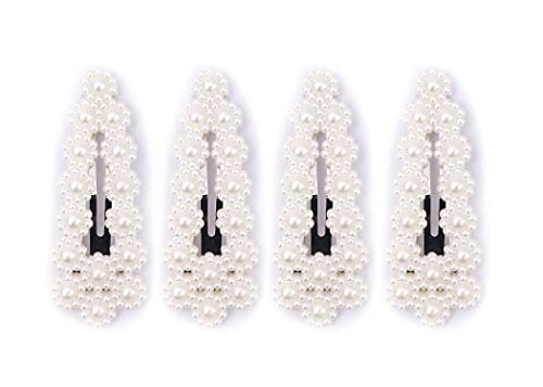Honbon Medium White Pearl Hair Clips - Triangle Shape Korean Style Hair Accessories for Women, Girls & Baby (Pack of 4) | Perfect for Weddings, Parties & Daily Styling