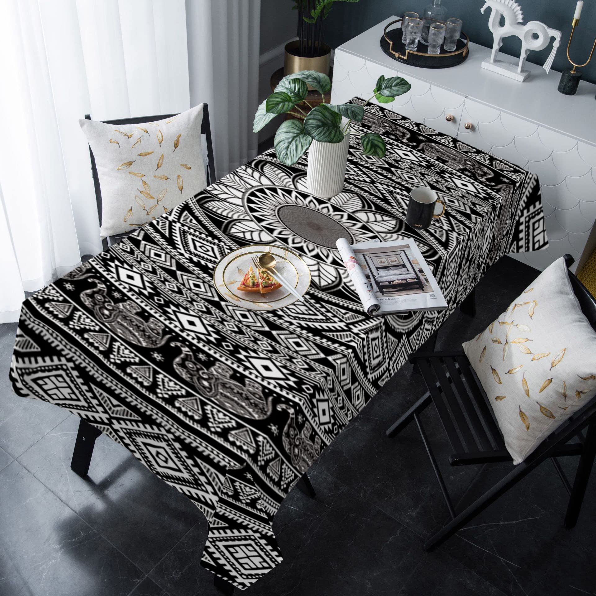 Waterproof Rectangle Tablecloth 60x120 Inch - Stain Resistant Bohemian Table Cover for Kitchen & Dining Room Decor | Perfect for Parties, Picnics & Outdoor Events