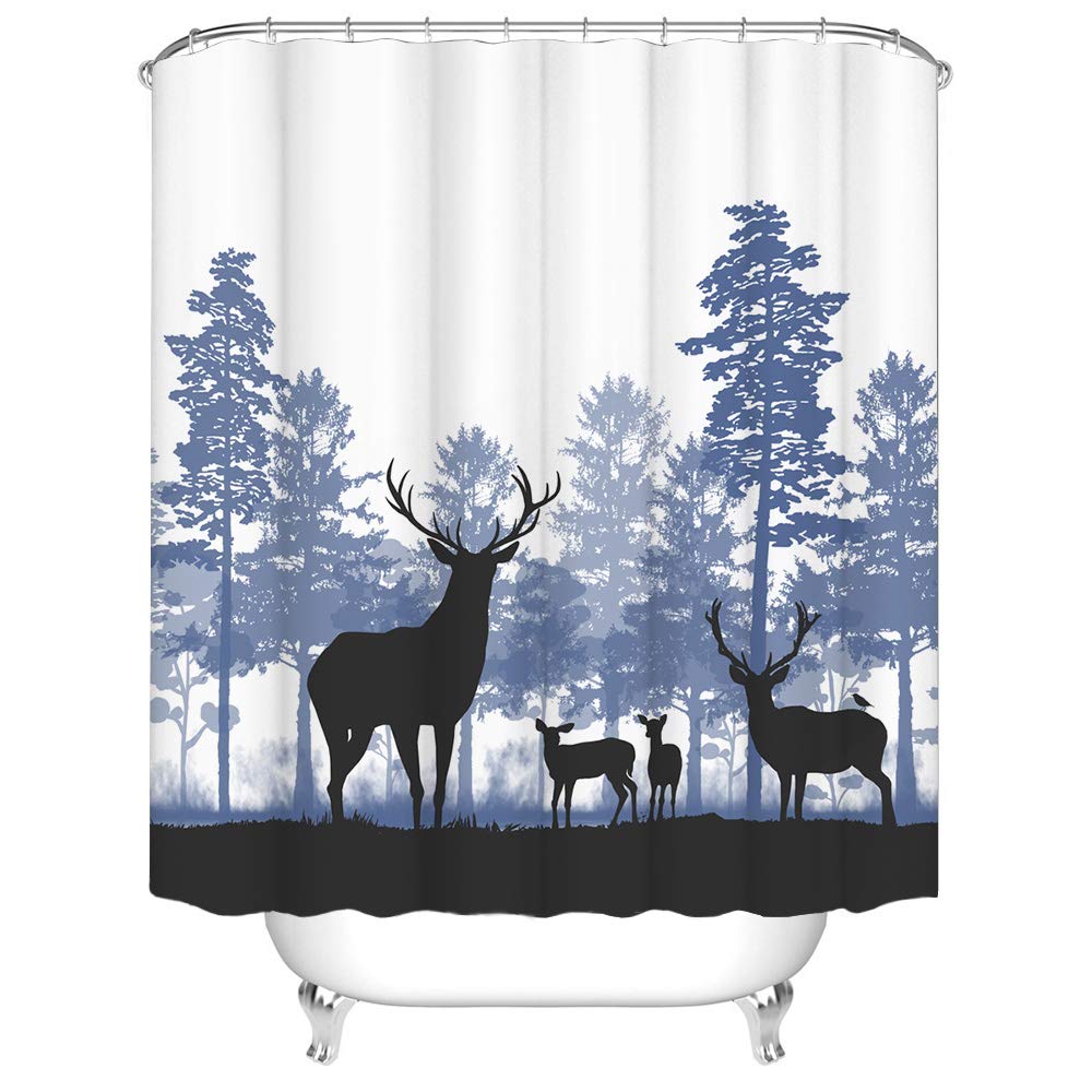Rustic Deer Family in Forest Shower Curtain - Waterproof Vintage Bathroom Decor with 12 Hooks (72x72 Inch) | Perfect for Cabin, Farmhouse & Nature-Themed Bathrooms