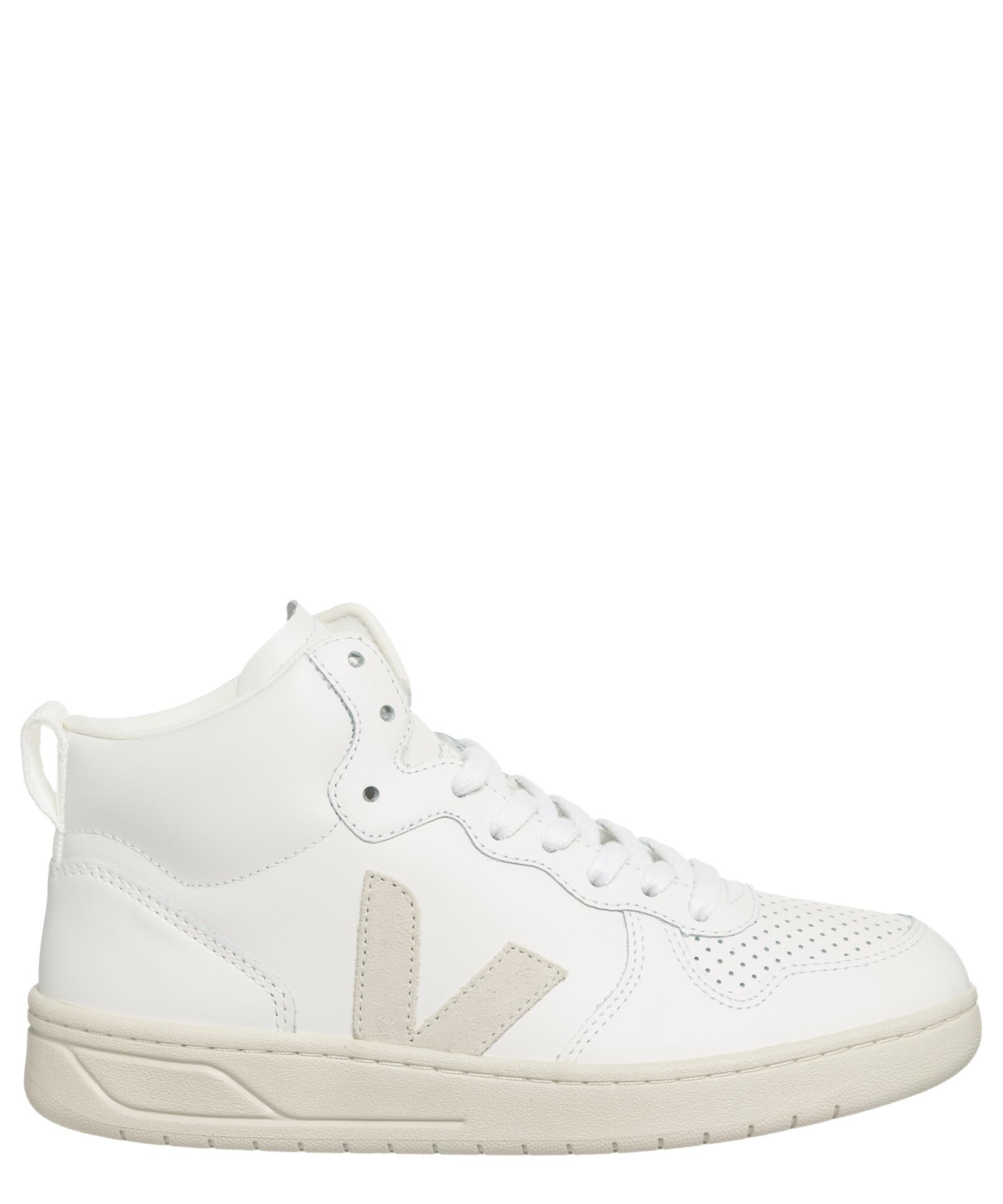 Veja Women's V-15 High-Top Sneakers - White & Natural Leather Vegan Sustainable Shoes for Casual Wear, Work & Eco-Friendly Fashion