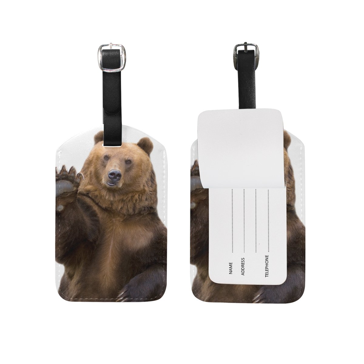 Hello Bear Leather Luggage Tag for Suitcases & Bags - Cute Travel Accessory for Girls & Women - Perfect for Airports, Vacations & Business Trips