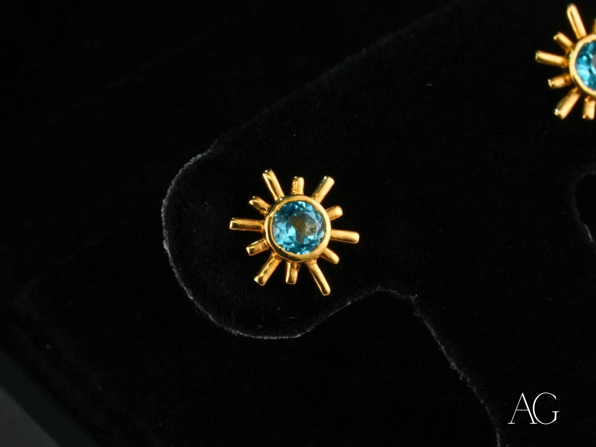 18k Gold Blue Topaz Stud Earrings - Dainty Celestial Jewelry for Women | Perfect for Weddings, Parties & Everyday Elegance