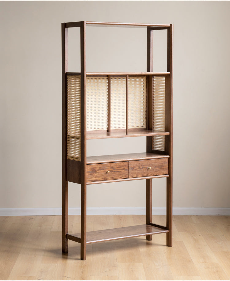Solid Black Walnut & Ash Wood Bookshelf Display Cabinet - Modern Bookcase for Living Room, Office & Library Storage