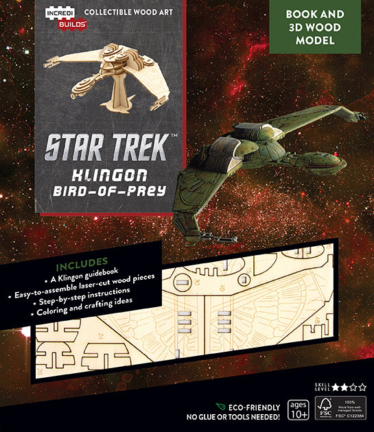 IncrediBuilds Star Trek Klingon Bird of Prey 3D Wood Model Kit with Book - DIY Sci-Fi Model Building for Star Trek Fans & Collectors - Perfect for Home Decor, Gifts, and STEM Education