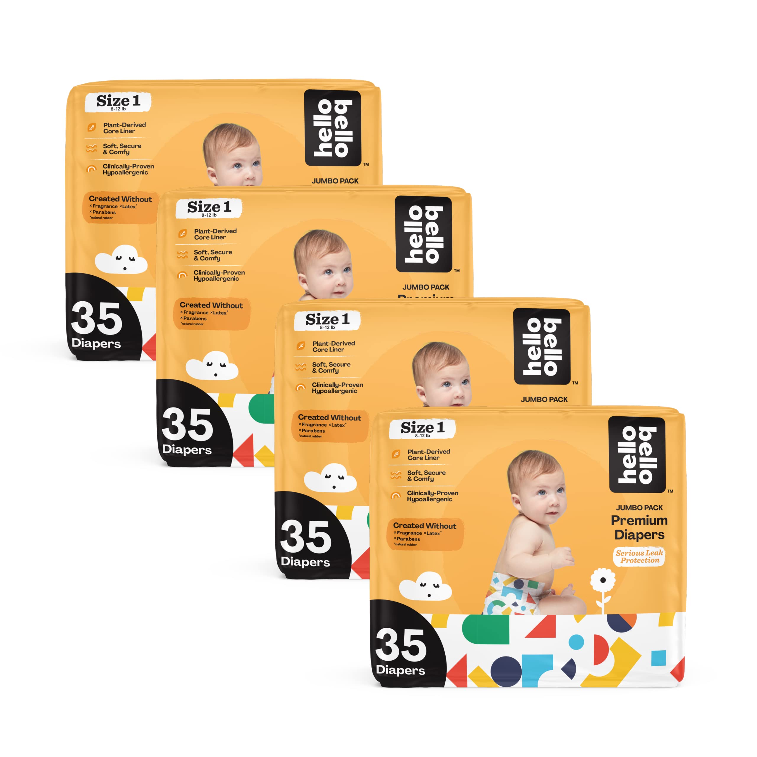 Hello Bello Baby Diapers - Size 1 (8-14 lbs) - Building Blocks Print - 140 Count (4 Packs of 35) - Ultra Absorbent, Hypoallergenic for Newborns - Perfect for Daycare, Overnight & On-the-Go Use