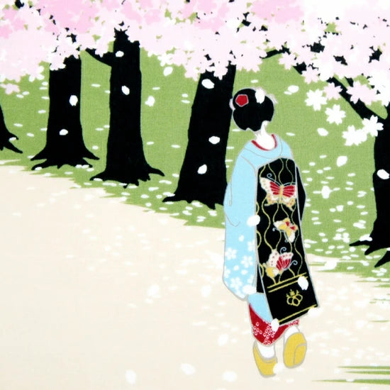 Premium Kyo Yuzen Dyed Tenugui Towel - Japanese Hand Towel with Cherry Blossom & Maiko Design | Authentic Kyoto Craftsmanship | Perfect for Home Decor, Gift & Cultural Experience