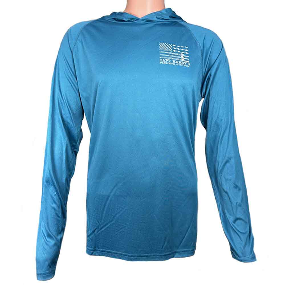 Capt. Harry's Slate V Flag Long Sleeve Performance Hoodie - UPF 50 Sun Protection for Outdoor Activities & Workouts