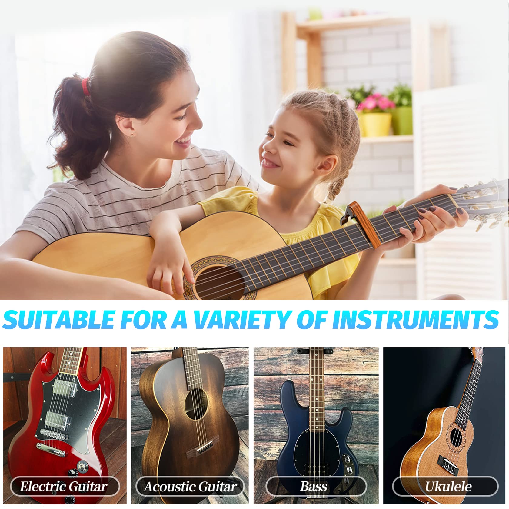 Premium Clip-On Guitar Tuner & Rosewood Capo Set - Accurate Tuning for Acoustic, Electric Guitar, Bass & Ukulele - Perfect for Live Performances, Studio Recording & Practice Sessions