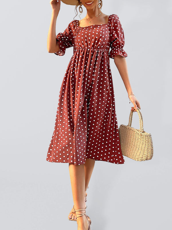 Women's Ruffle High Waist Polka Dot Summer Dress - Flowy A-Line Party Dress for Beach, Wedding & Date Night