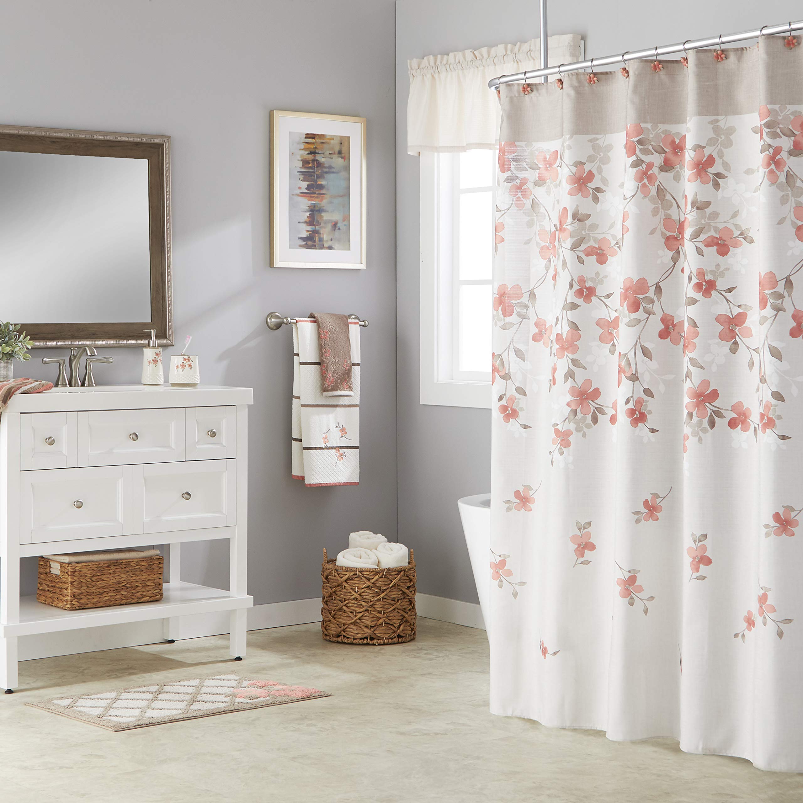 SKL Home Coral Garden Hand Towel Set - Soft Absorbent Cotton Bath Towels for Kitchen, Bathroom & Guest Use - Perfect for Spa, Gym & Travel Essentials