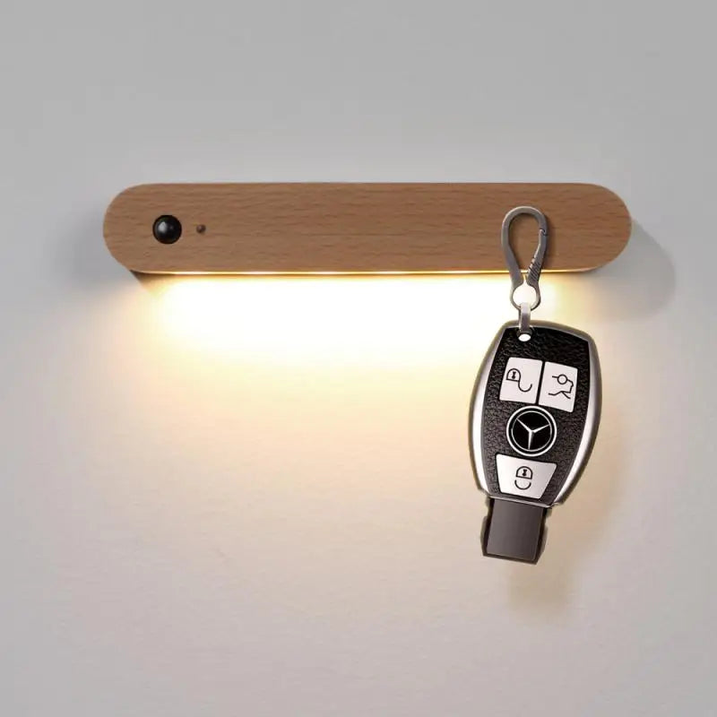 IllumiKey Magnetic Wooden Key Holder with Sensor Nightlight - Organize Keys & Find Them Easily in the Dark - Perfect for Entryway, Bedroom, or Office