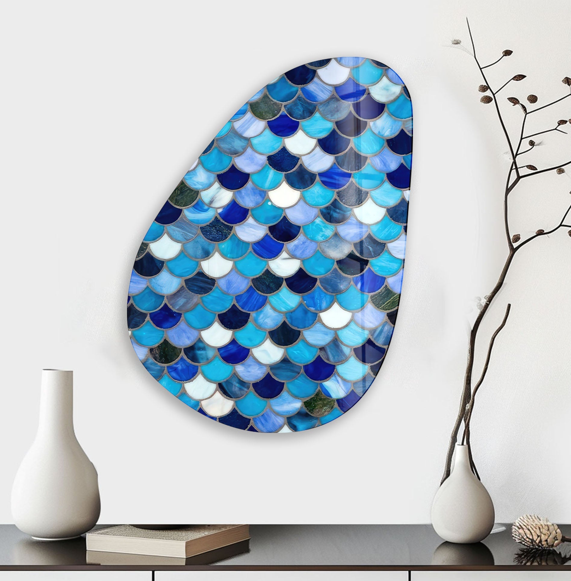 Blue Stained Modern Glass Wall Art - Handmade Contemporary Decor for Living Room, Bedroom & Office - Perfect for Home & Office Interior Design