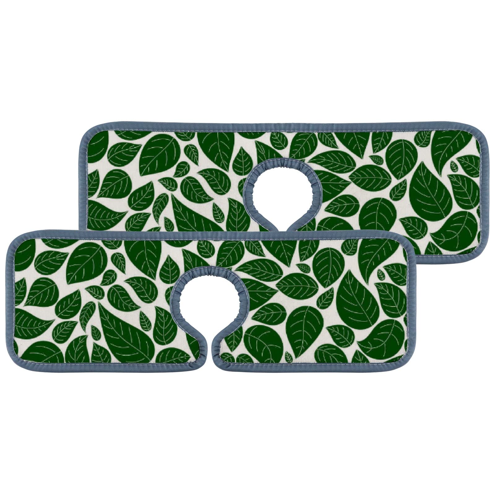 XOLLAR 2-Pack Green Leaf Kitchen Sink Faucet Absorbent Drying Mat - Splash Guard & Wraparound Cleaning Pad for Kitchen & Bathroom - Waterproof Faucet Decor Mat for Countertop Protection & Spill Prevention