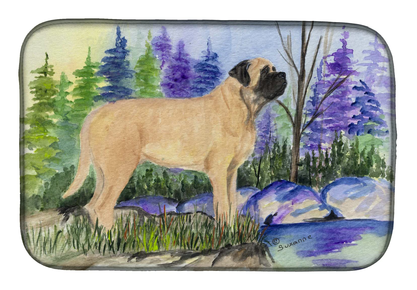 Premium Absorbent Dog-Themed Dish Drying Mat | Mastiff Design Kitchen Counter Pad | 14x21 Inch Multicolor Dish Drainer | Perfect for Protecting Countertops & Drying Dishes