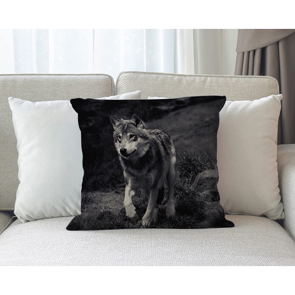 WONDERTIFY 18x18 Inch Wolf Throw Pillow Cover - Soft Furry Animal Print with Expressive Wildlife Design - Perfect for Couch, Bed & Sofa Decor - Cozy Home Accent for Living Room, Cabin or Nursery