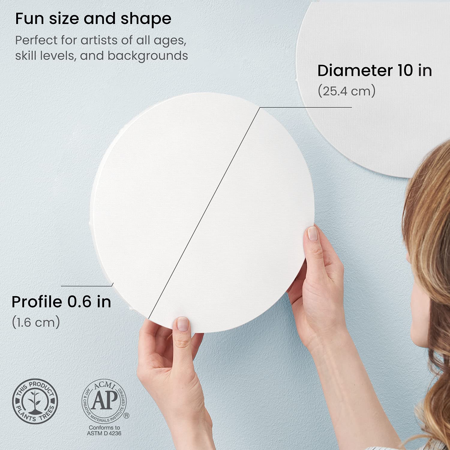 ARTEZA 10 Inch Round Stretched Canvas - Pack of 8 Blank White Painting Panels for Acrylic, Oil & Gouache - Perfect for Artists, Beginners & Home Decor (Wall Art, DIY Projects, Studio Work)