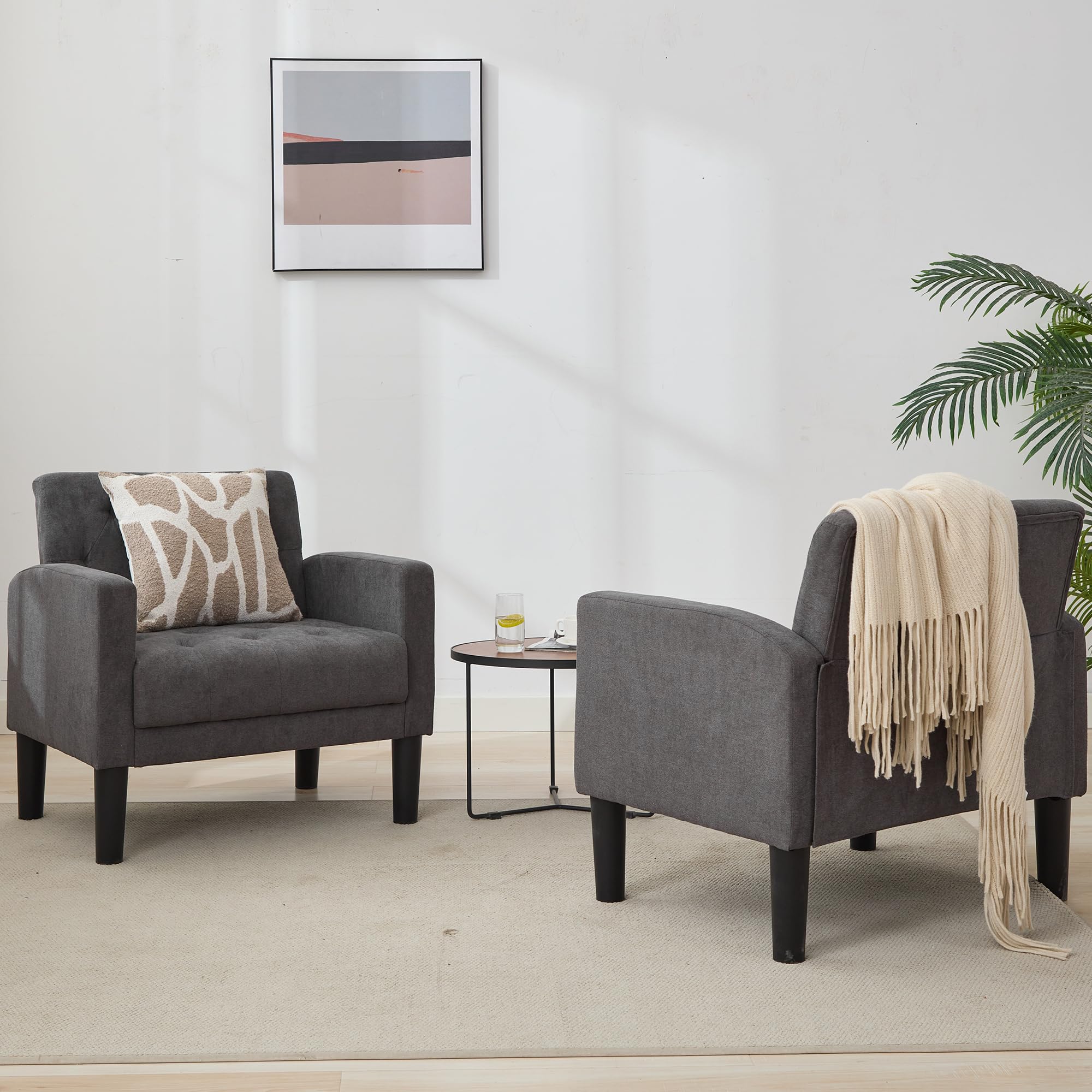 TYBOATLE Mid Century Modern Accent Chairs Set of 2 - Tufted Upholstered Armchairs for Living Room, Bedroom & Office - Dark Grey Lounge Chairs Perfect for Reading, Relaxing & Decor (Set of 2)