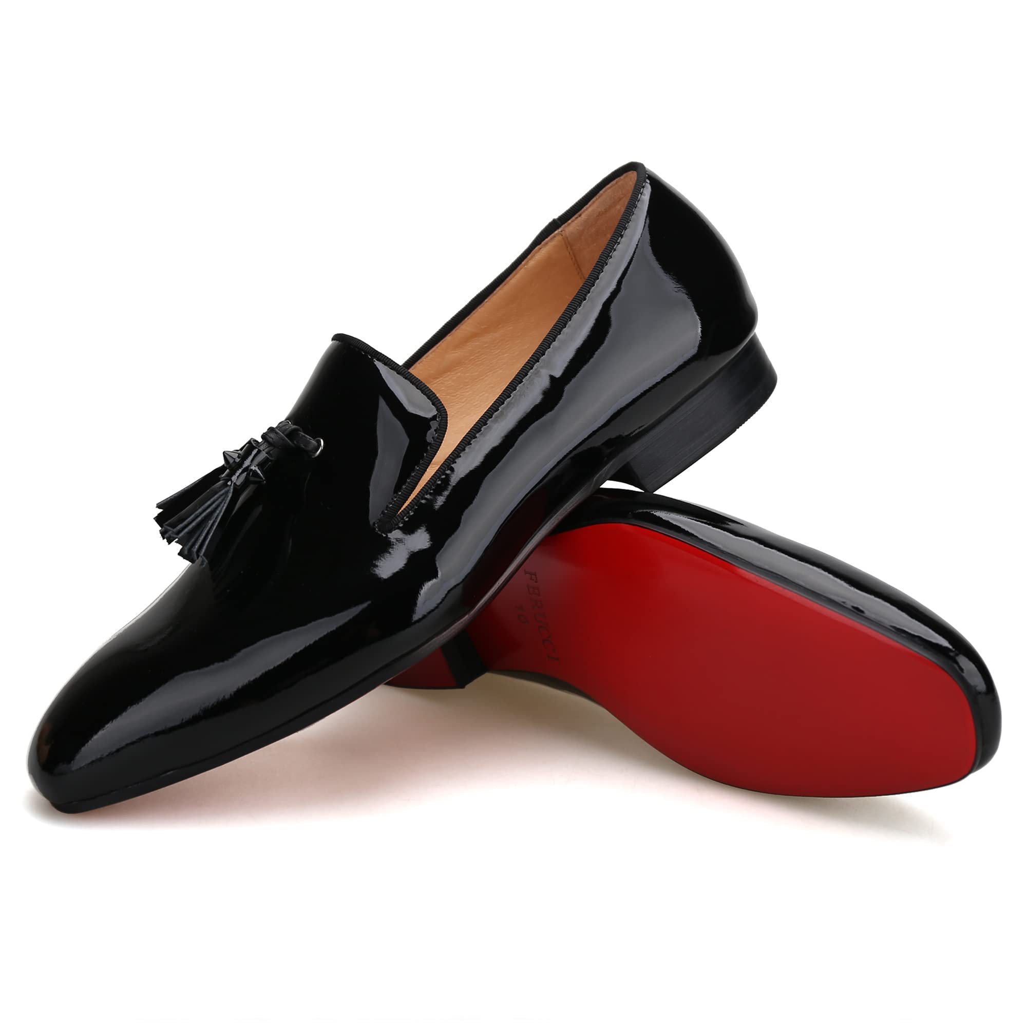 FERUCCI Men's Black Leather Loafers with Spikes & Tassels - Comfortable Dress Shoes for Wedding, Prom, Party & Formal Occasions