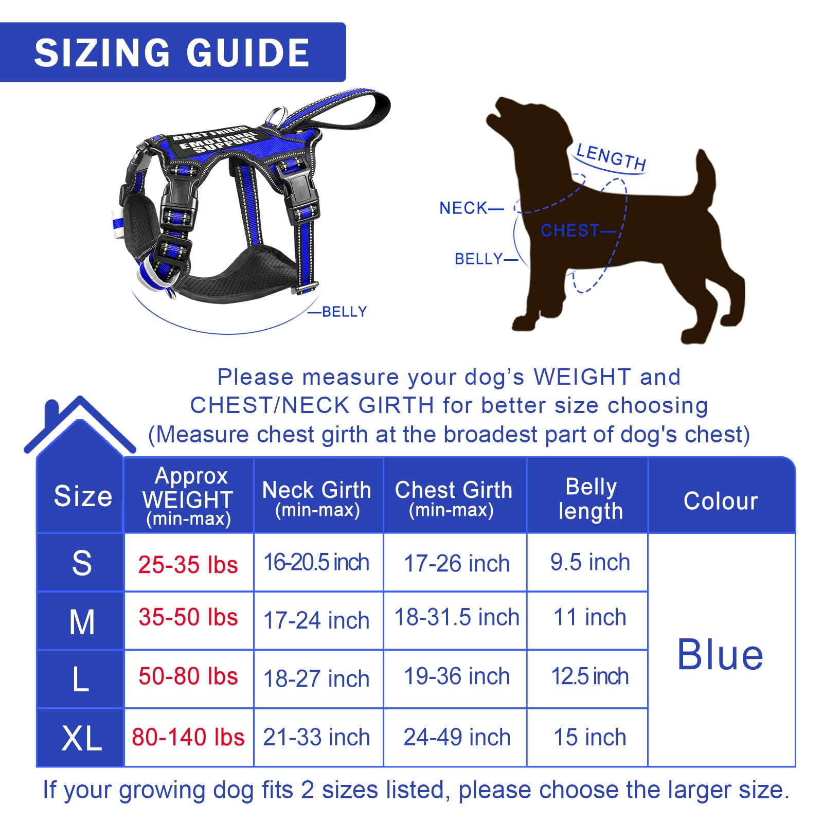 WINSEE No Pull Service Dog Vest with 7 Patches - Reflective Training Harness with Padded Handle for Small to XL Dogs (X-Large, Dark Blue) - Perfect for Therapy Work, Public Access & Outdoor Adventures