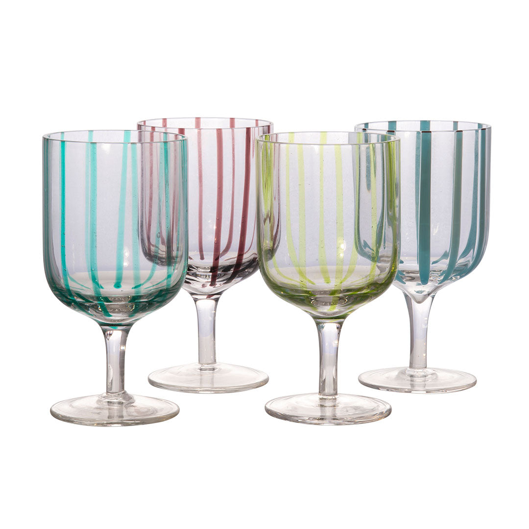 Hand Painted Striped Wine Glasses Set of 4 - Elegant Stemware for Red & White Wine, Perfect for Dinner Parties, Weddings & Home Decor