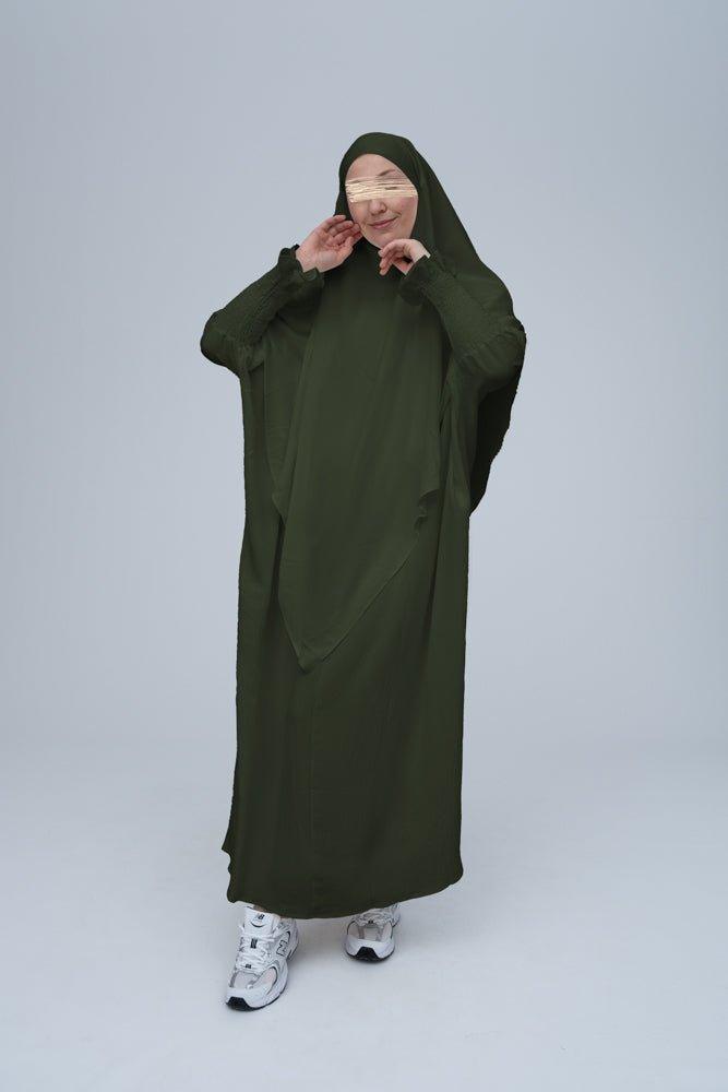 Army Green Pristine Islamic Prayer Dress for Umrah, Hajj & Daily Salah - Modest Abaya for Women's Worship & Mosque Attire