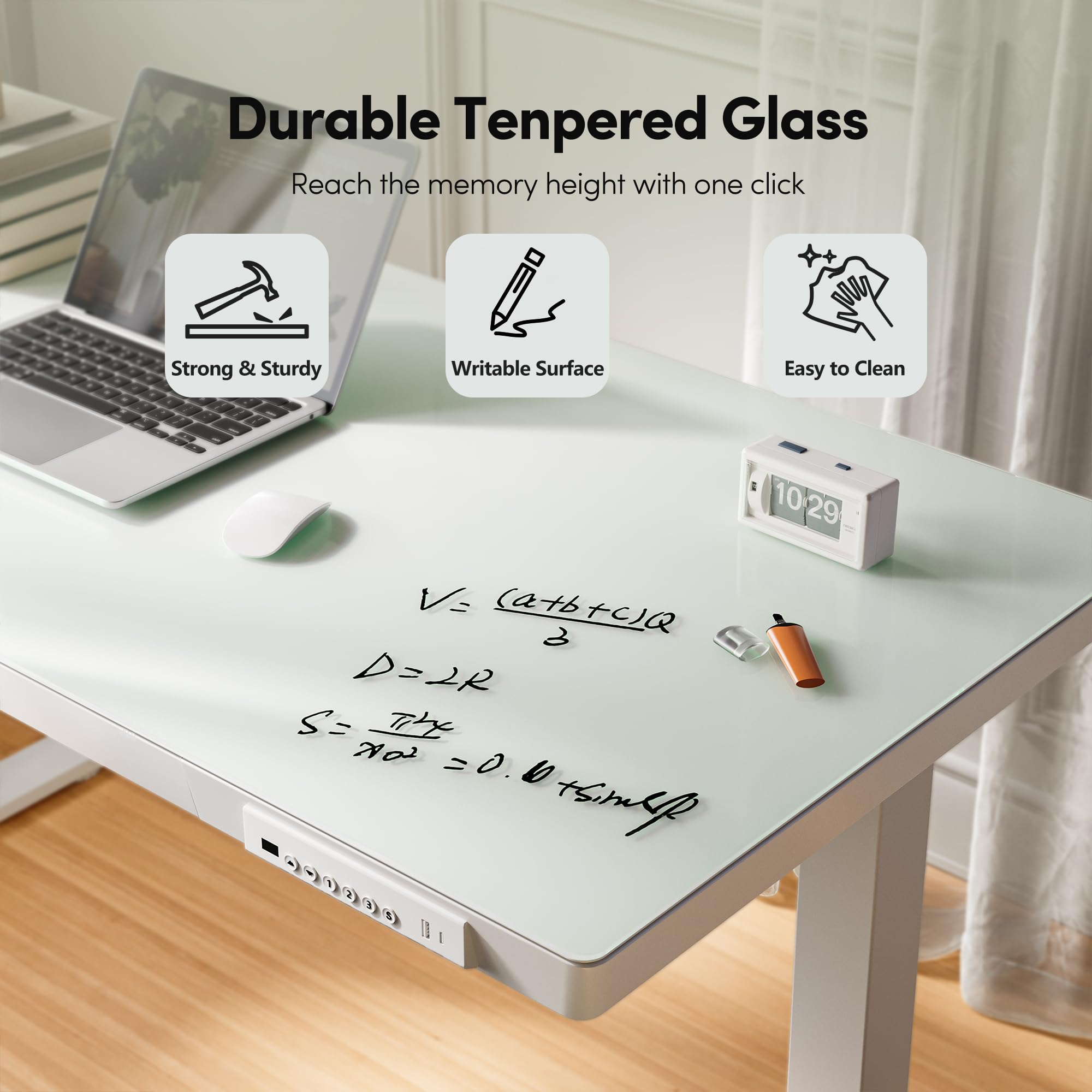 FEZIBO 48×24 Inch Electric Standing Desk with Drawers - Adjustable Height Glass Top Sit Stand Workstation, Quick Assembly Home Office Desk (White) | Perfect for Remote Work, Gaming Setup & Study Spaces