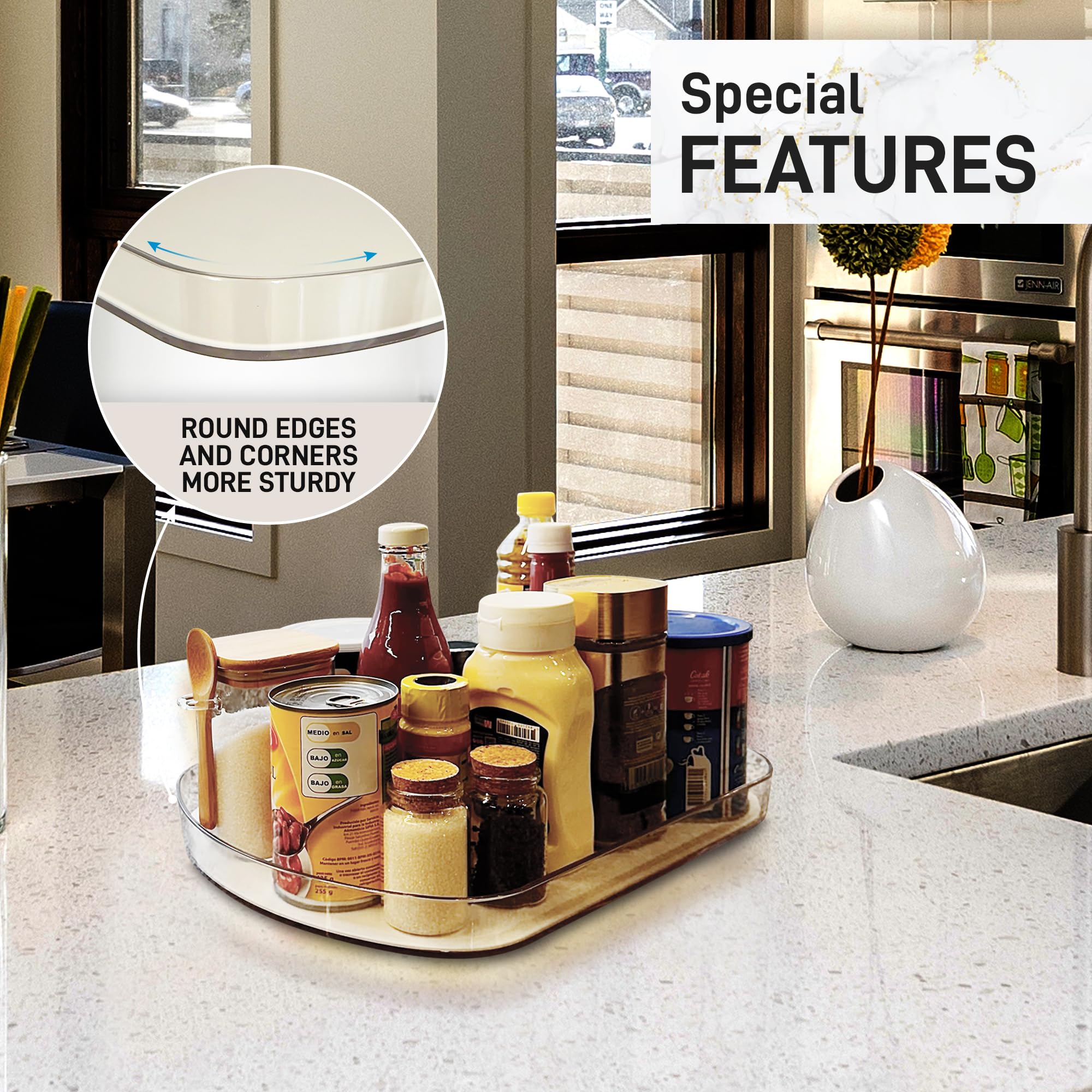 360° Rotating Rectangle Lazy Susan Turntable Organizer - Non-Slip Silicone Base for Refrigerator, Kitchen Cabinet, Pantry & Countertop | 16