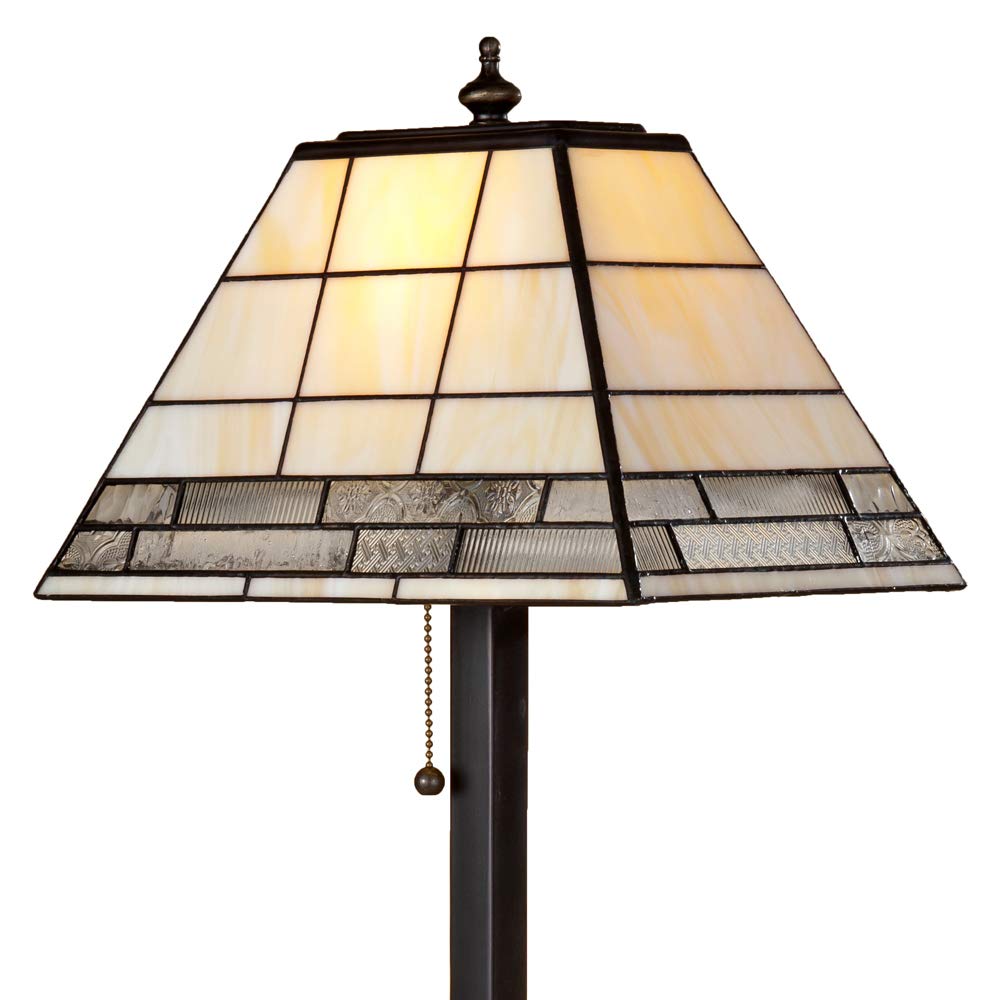 J Devlin Lam 657 TB Tiffany Stained Glass Mission Table Lamp - Ivory Opalescent & Clear Textures Desk Lamp for Home Office, Living Room, Bedroom Decor | Vintage Style Lighting Fixture