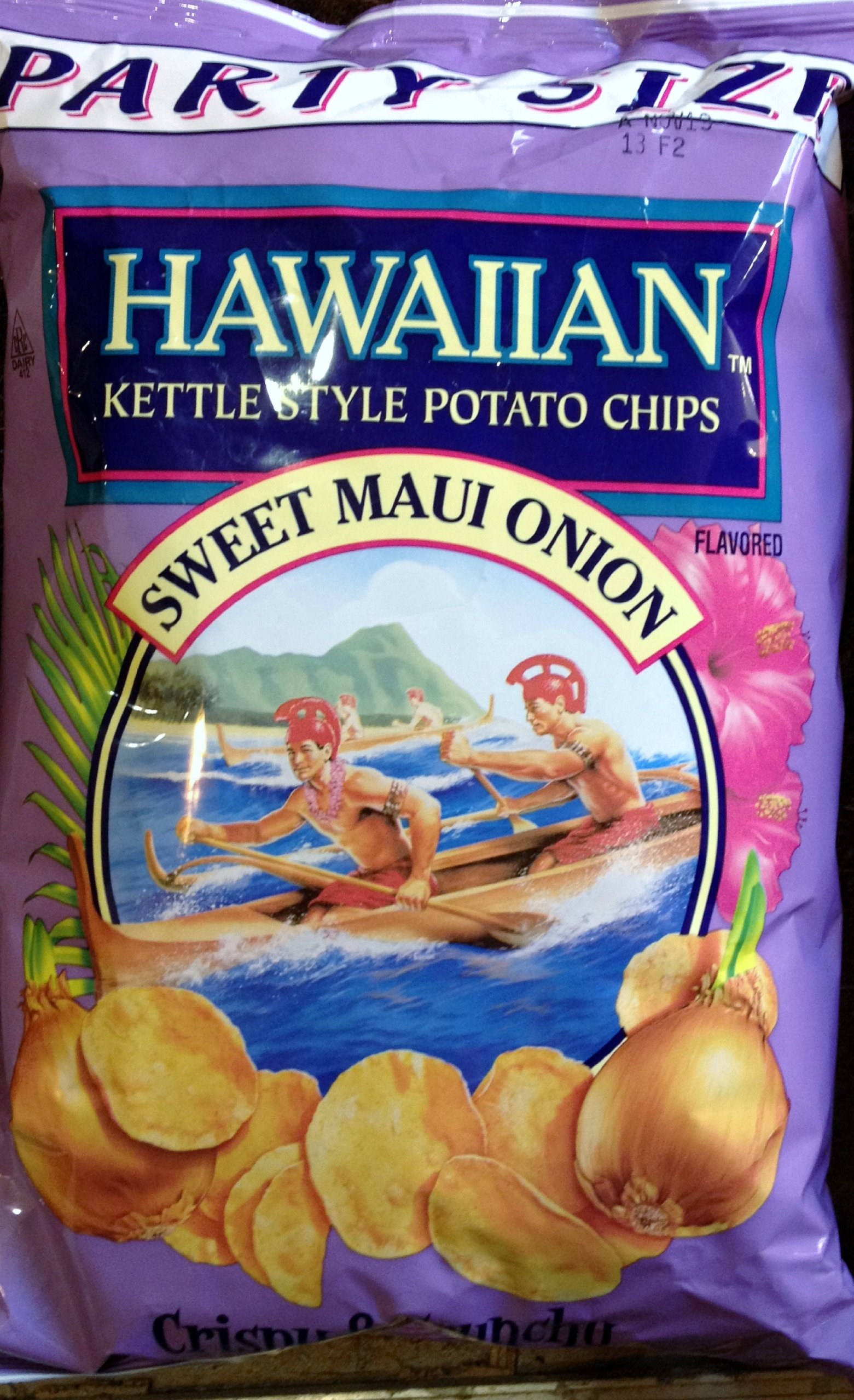 Hawaiian Kettle Style Potato Chips - Sweet Maui Onion Flavor, 16oz Party Size Bag (Pack of 2) | Crunchy Snack for Parties, Picnics & Game Nights