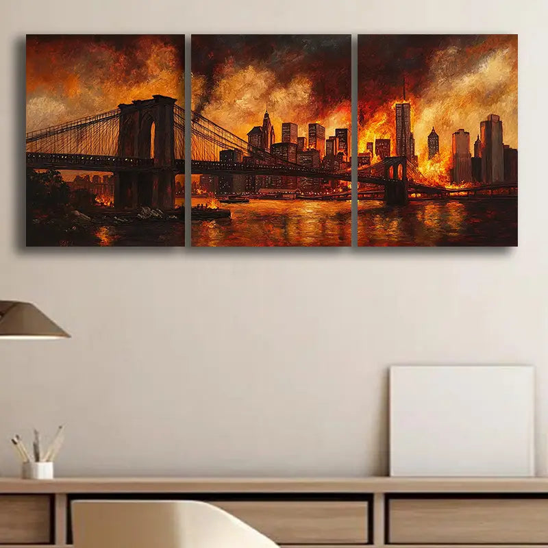 3-Piece Abstract Bridge Architecture Metal Wall Art - Dark Red Design - Ready to Hang - Modern Home & Office Decor for Living Room, Bedroom, Study