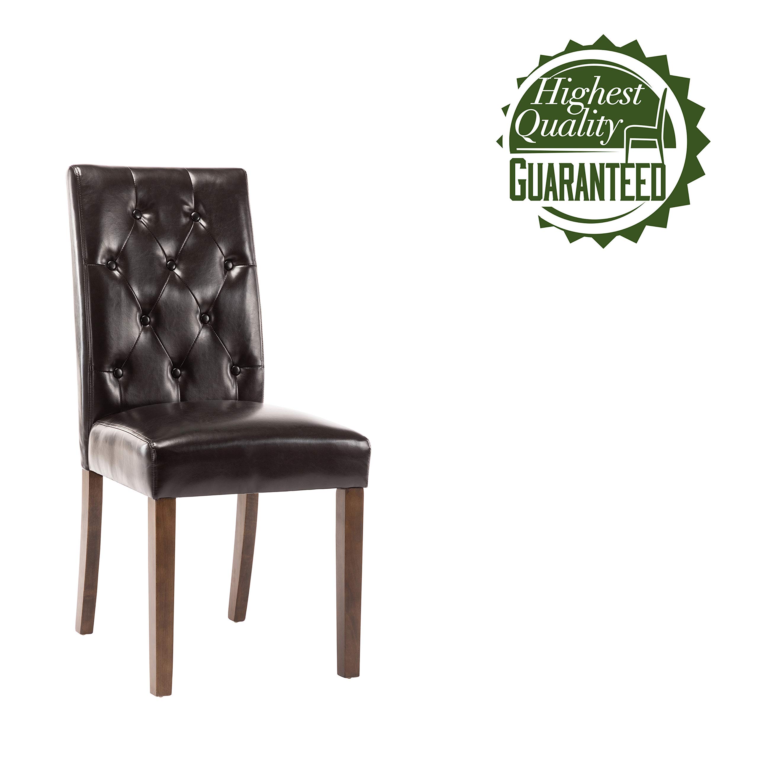 Porthos Home Hough Set of 2 Modern Dining Chairs - Tall Back PU Leather Upholstered, Button Tufted Design with Sturdy Rubberwood Legs, Armless Space Saving for Small Dining Rooms, Kitchens, Breakfast Nooks & Compact Spaces
