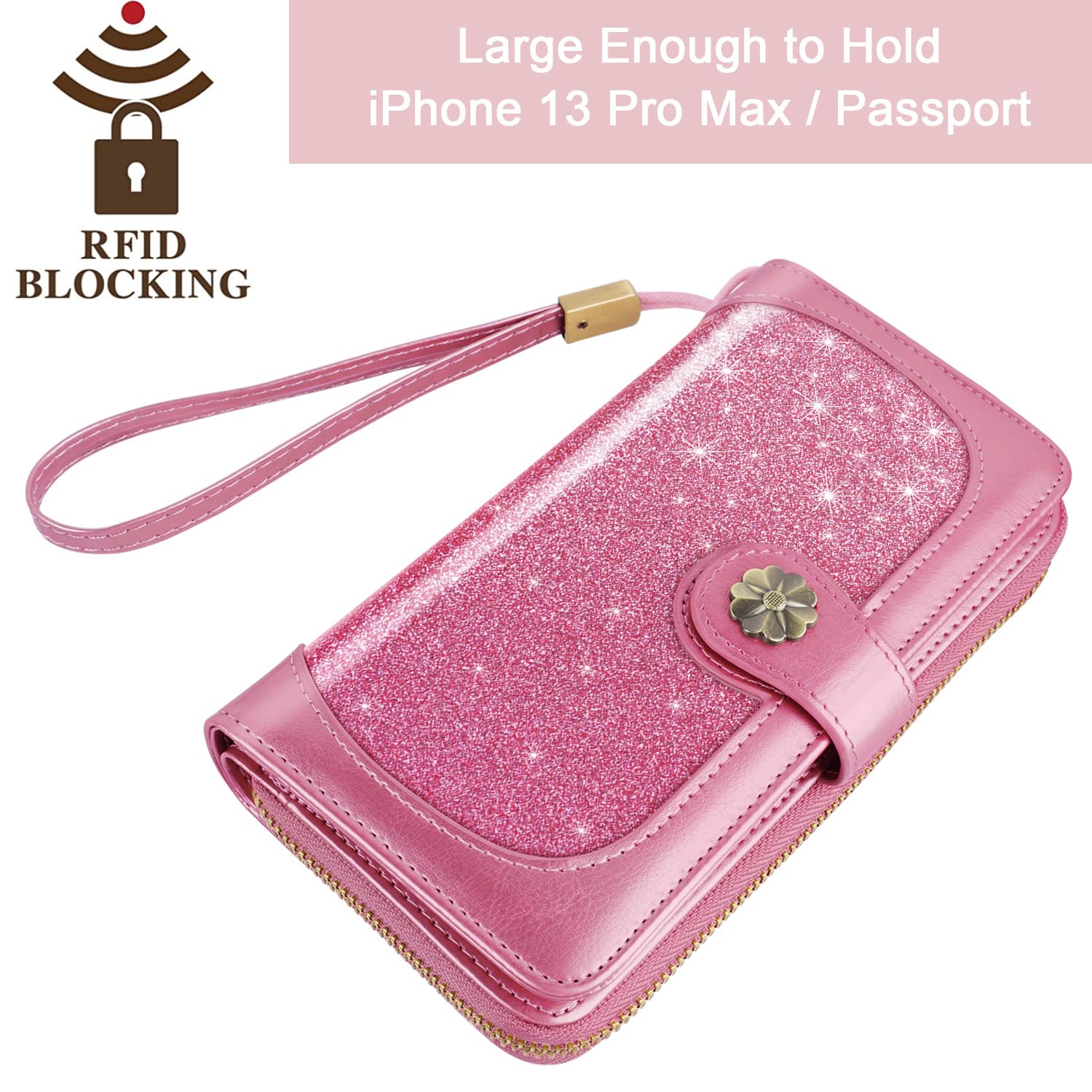 Women's RFID Blocking Leather Wallet with Multi Card Slots & Wrist Strap - Slim Clutch Purse Organizer for Credit Cards, Cash & ID - Perfect for Travel, Shopping & Everyday Use