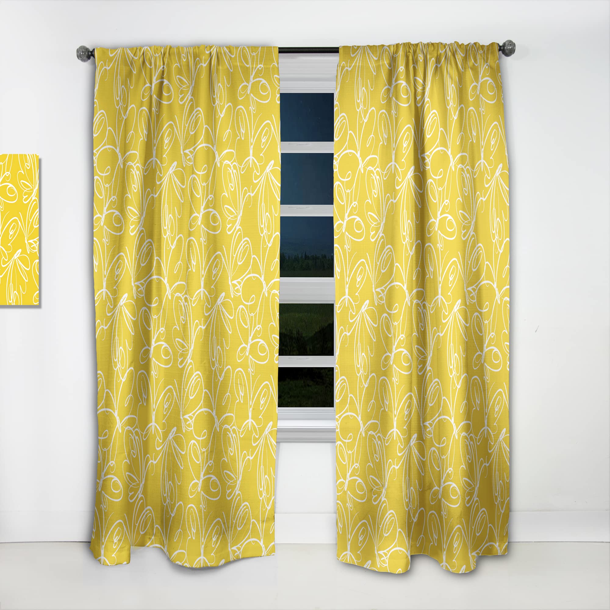 DesignQ Thermal Insulated Blackout Curtains - Hand-Painted Butterfly Pattern, 52x63 Inch Single Panel - Elegant Window Treatments for Bedroom & Living Room - Perfect for Privacy, Light Control & Energy Saving